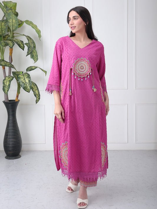 Magenta Pink Summer Cotton Kurta Set with Dupatta
