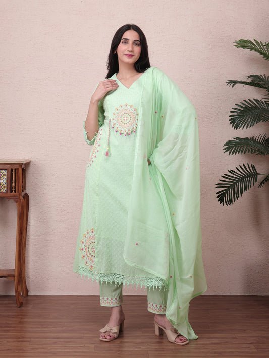 Mint Green Cotton Kurta Set with Dupatta