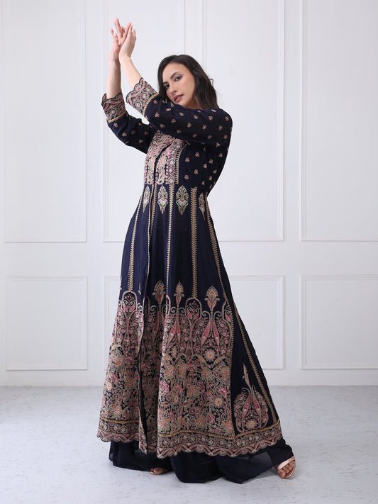 Blue Embroided Designer Gown - Partywear