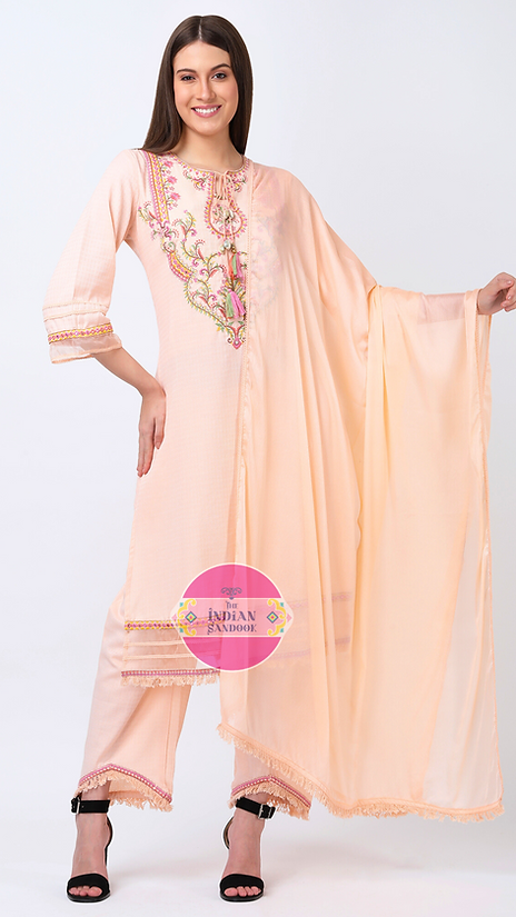 Elegant Peach Embroidered suit