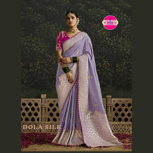 Lavender Dola Silk Saree with Embroidery Work