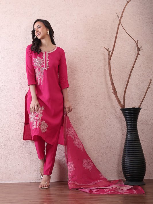 Fancy embroided pink kurta bottom and dupatta